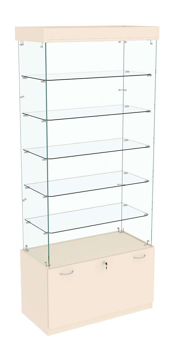 Витрина Кристалл №601 прямоугольная (З/C - стекло), без дверей Крем Вайс
