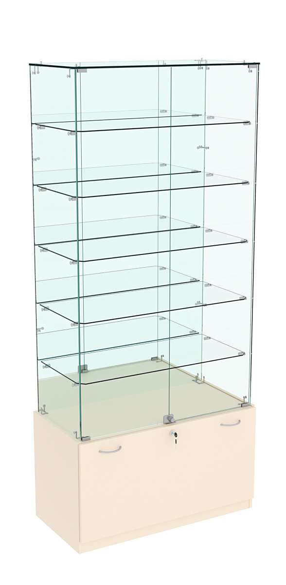 Витрина Кристалл №507 прямоугольная (задняя стенка - зеркало) Крем Вайс