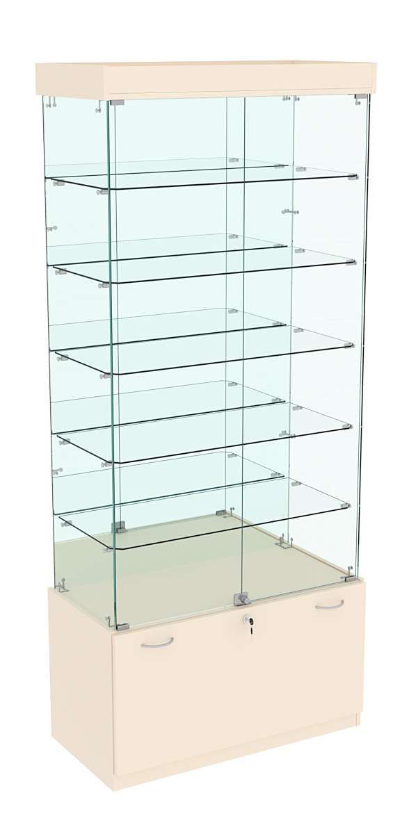 Витрина Кристалл №503 прямоугольная (задняя стенка - зеркало) Крем Вайс