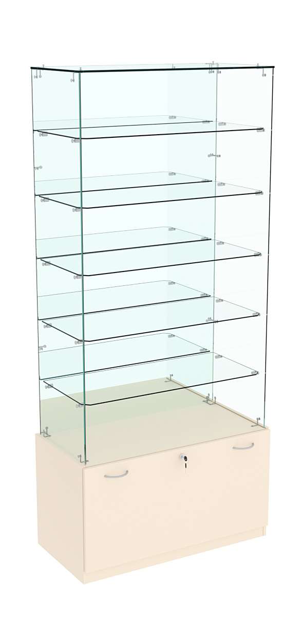 Витрина Кристалл №607 прямоугольная (З/C - зеркало), без дверей Крем Вайс