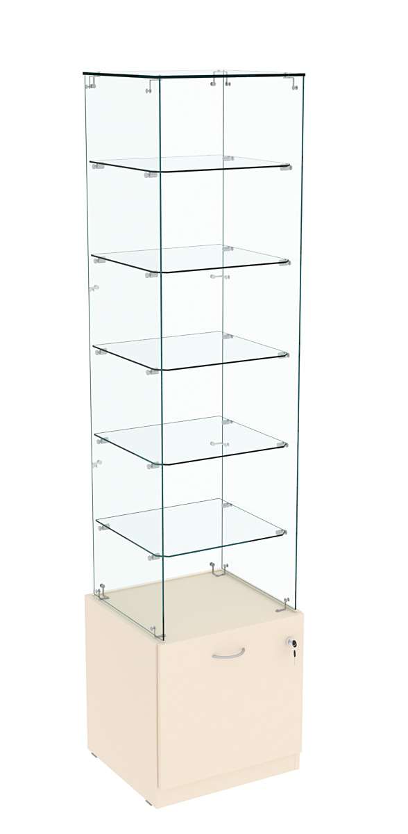 Витрина Кристалл №606 стаканчик (З/С - стекло), без дверей Крем Вайс