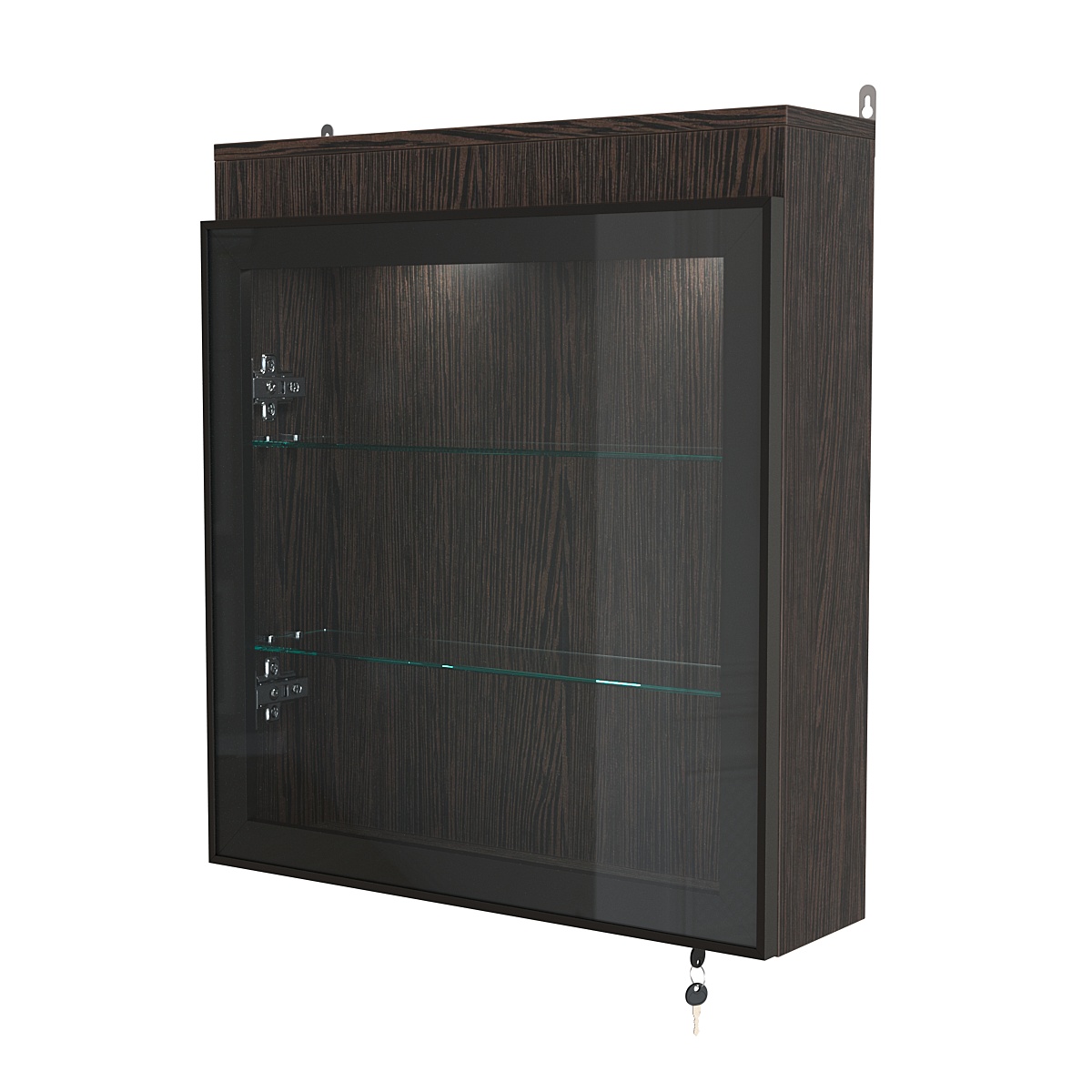 Витрина настенная №1-3А с прозрачными полками и фризом с подсветкой серии Collecto Дуб Венге