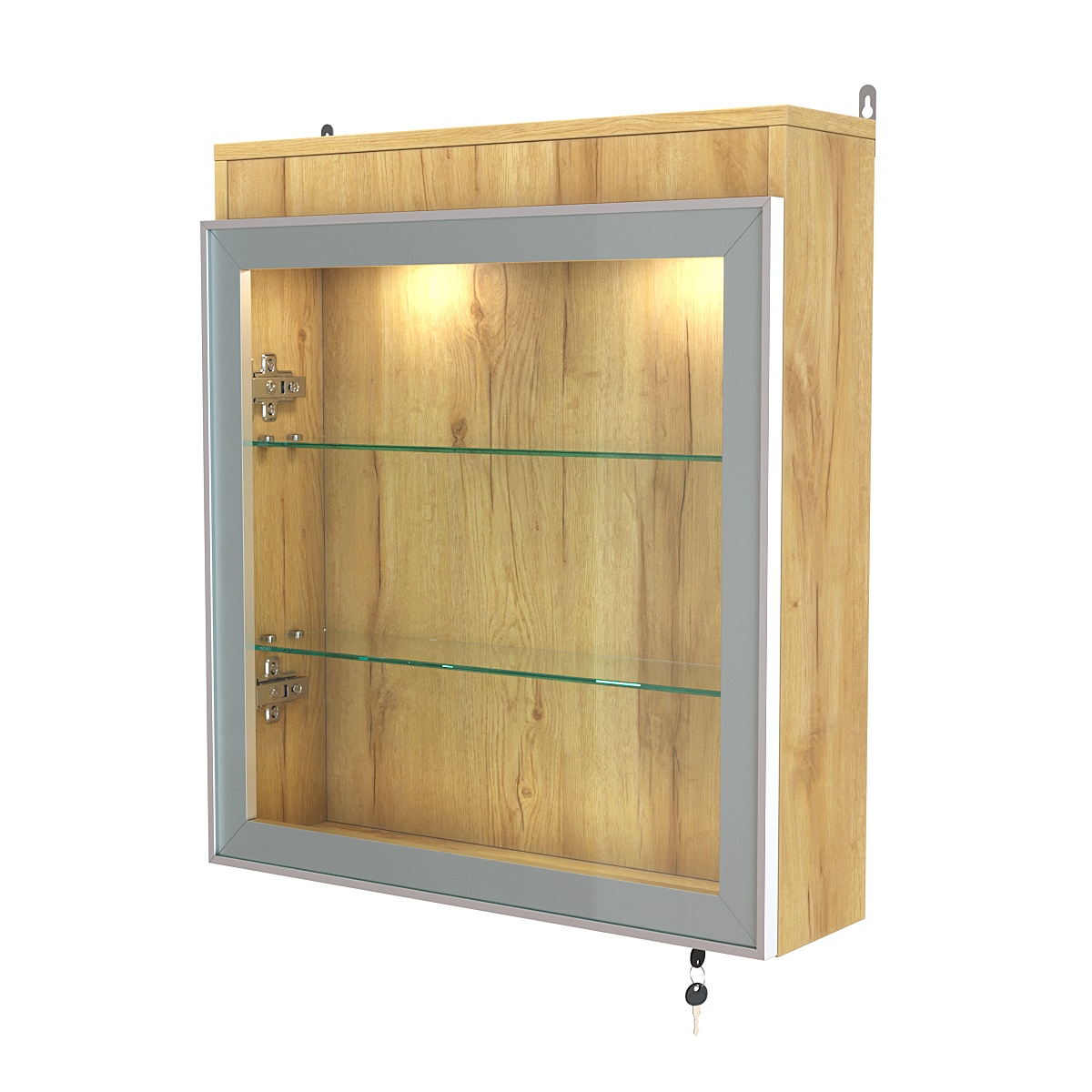 Витрина настенная №1-3А с прозрачными полками и фризом с подсветкой серии Collecto Дуб Золотистый