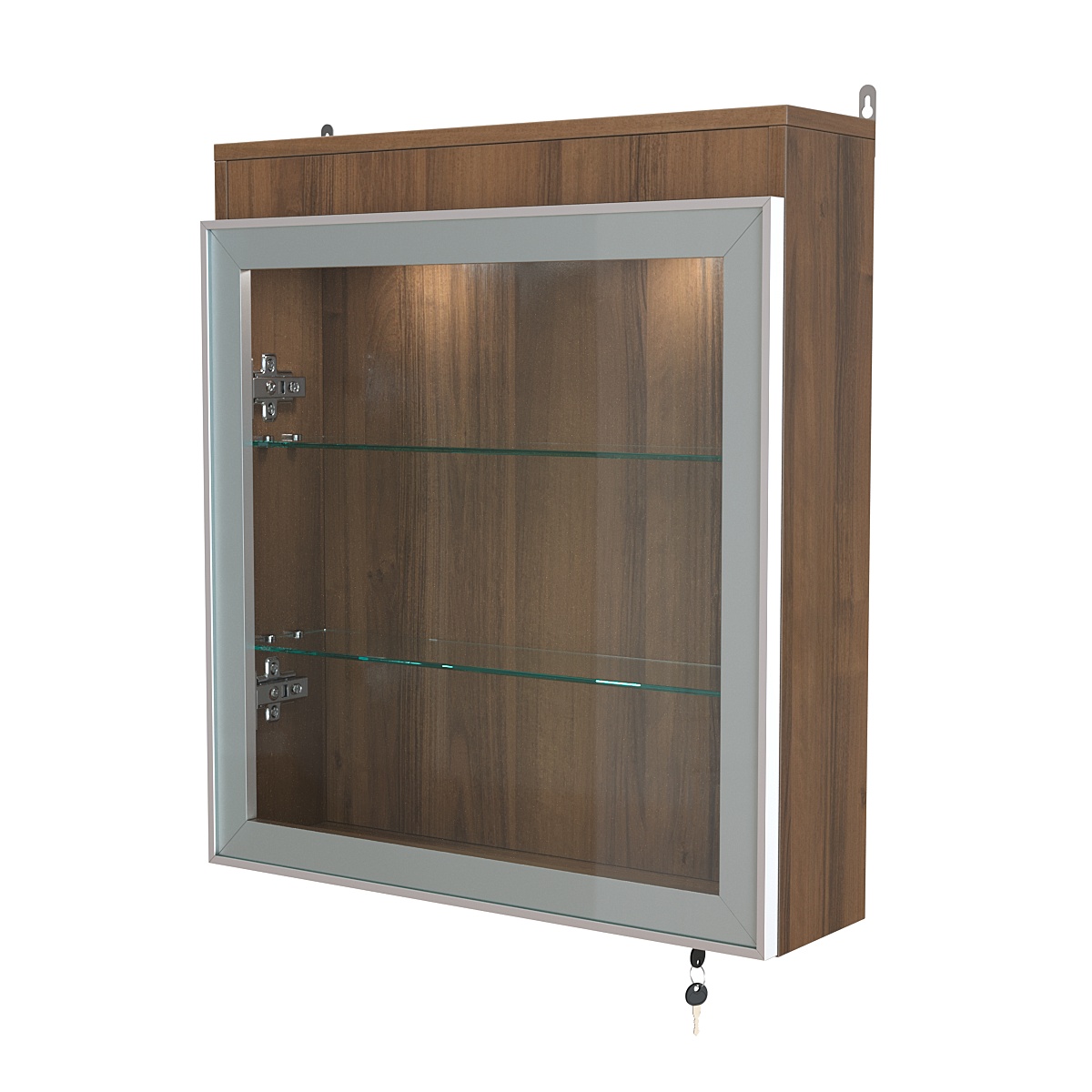 Витрина настенная №1-3А с прозрачными полками и фризом с подсветкой серии Collecto Орех