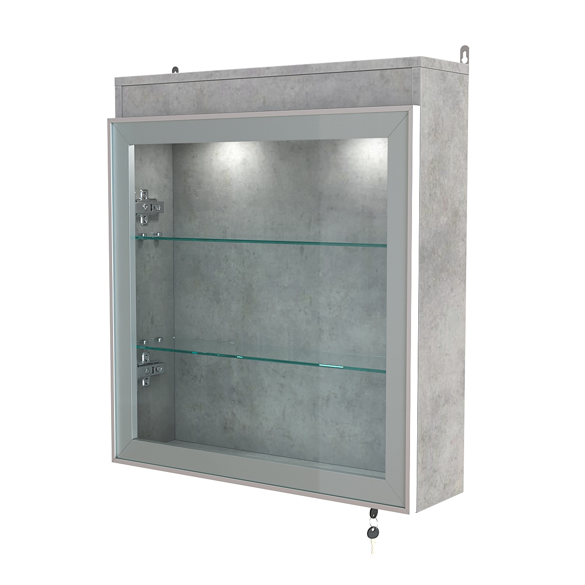 Витрина настенная №1-3А с прозрачными полками и фризом с подсветкой серии Collecto Бетон Чикаго светло-серый F186 ST9