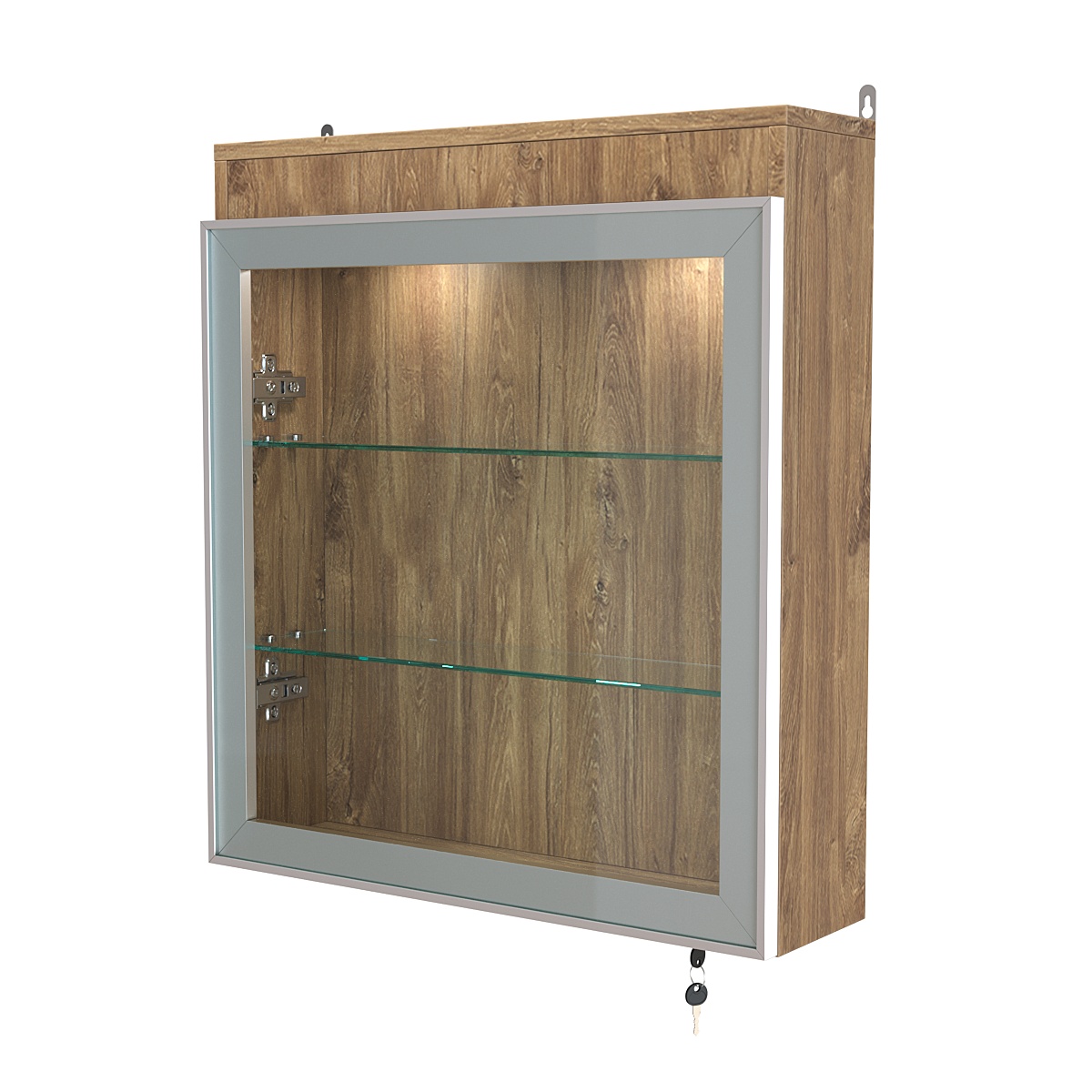 Витрина настенная №1-3А с прозрачными полками и фризом с подсветкой серии Collecto Дуб Канзас коричневый