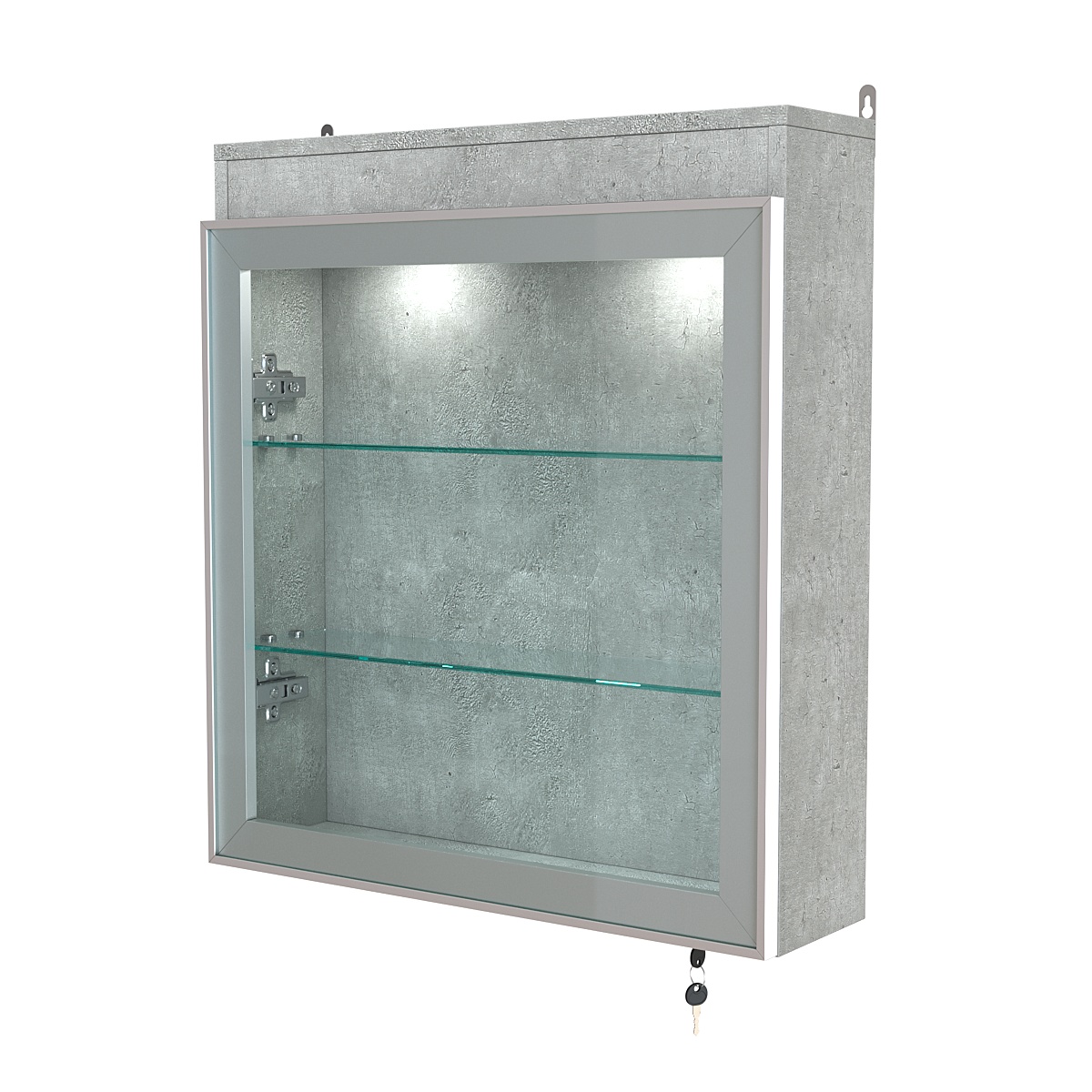 Витрина настенная №1-3А с прозрачными полками и фризом с подсветкой серии Collecto Метрополитан Грей