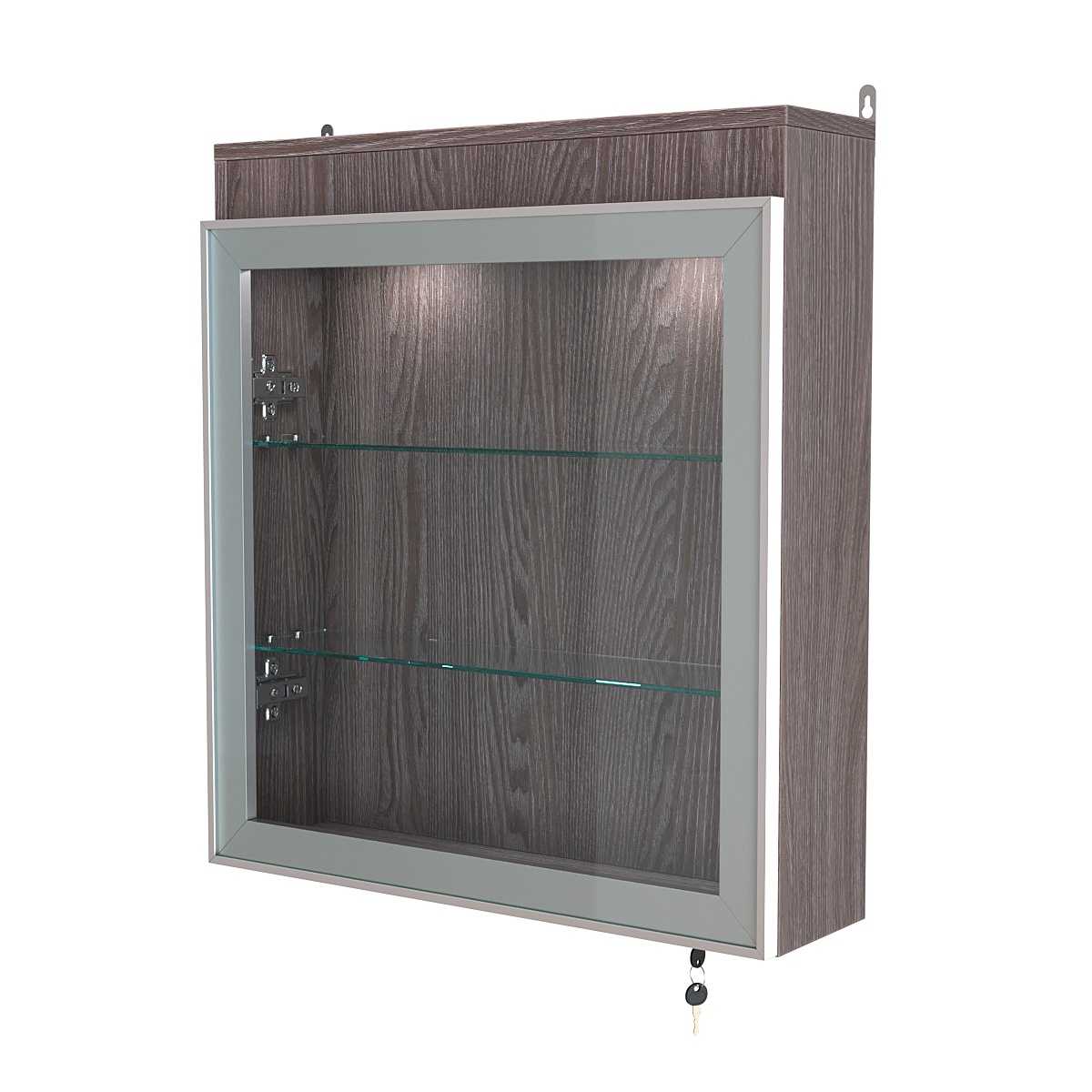 Витрина настенная №1-3А с прозрачными полками и фризом с подсветкой серии Collecto Ясень Анкор темный