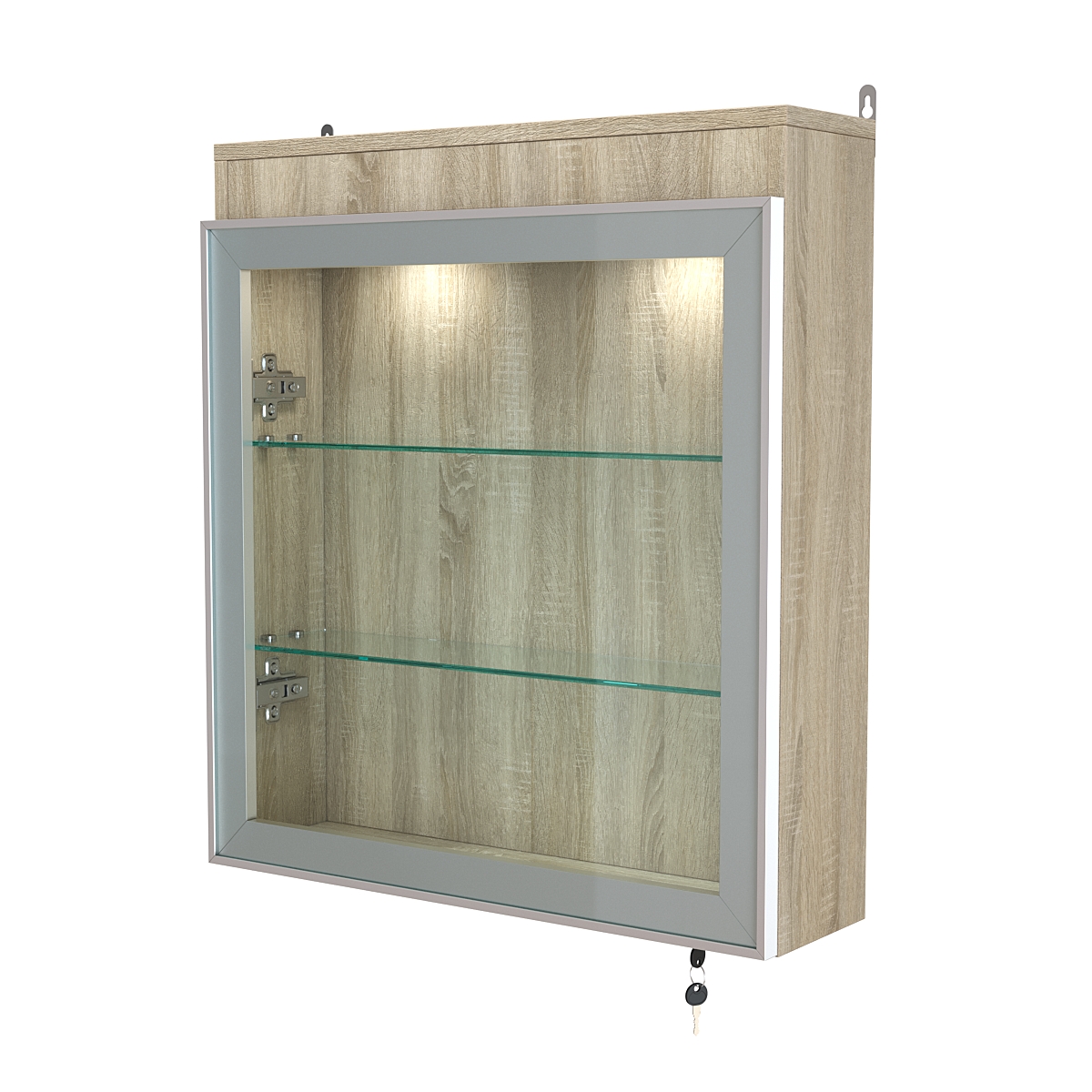 Витрина настенная №1-3А с прозрачными полками и фризом с подсветкой серии Collecto Дуб Сонома