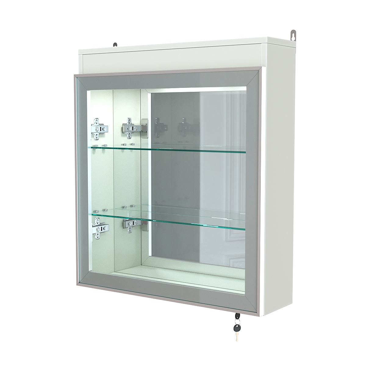 Витрина настенная №1-4А с подсветкой и зеркалом серии Collecto Белый