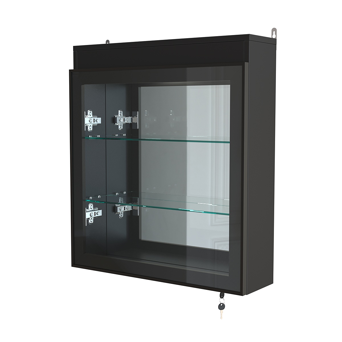 Витрина настенная №1-4А с подсветкой и зеркалом серии Collecto Черный