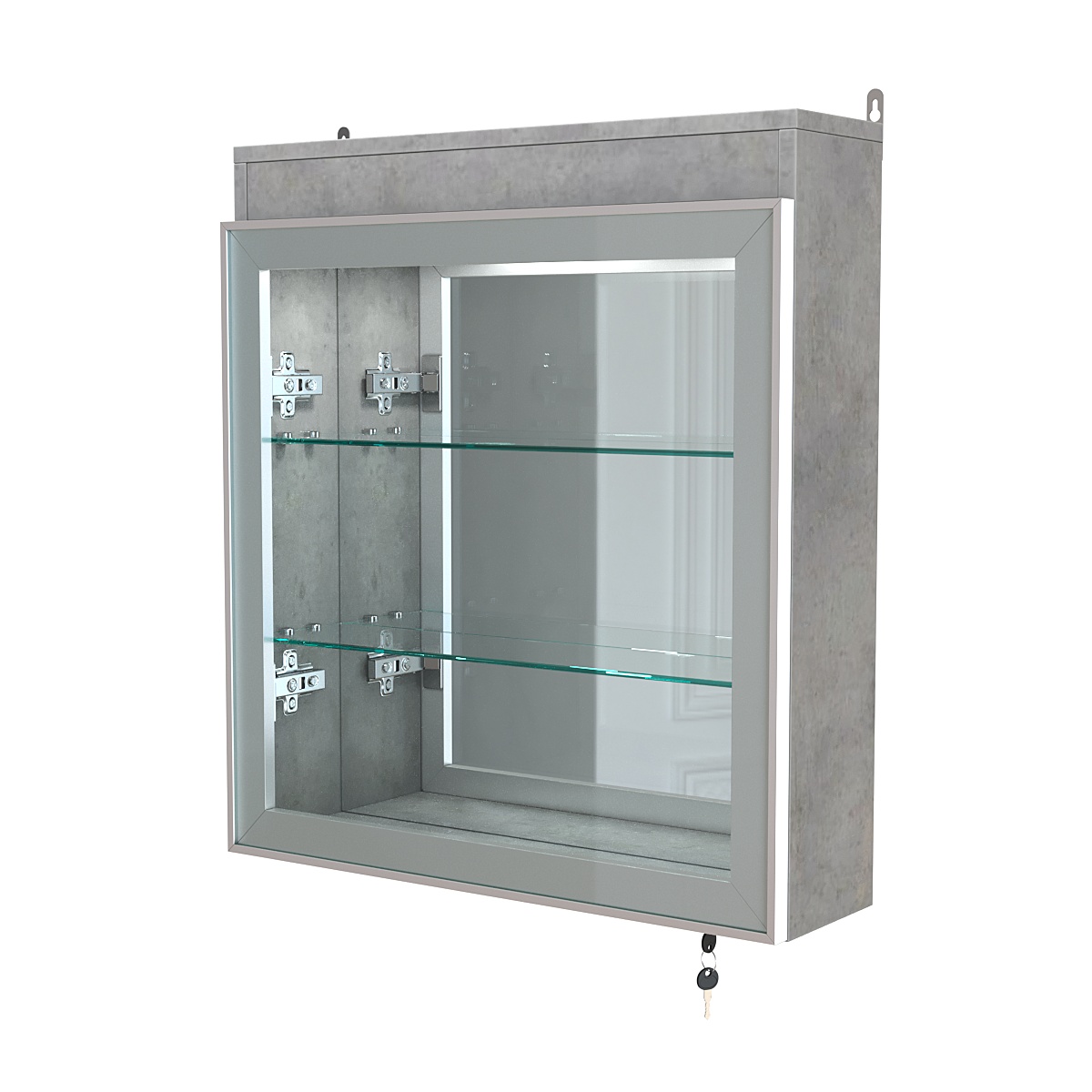 Витрина настенная №1-4А с подсветкой и зеркалом серии Collecto Бетон Чикаго светло-серый F186 ST9