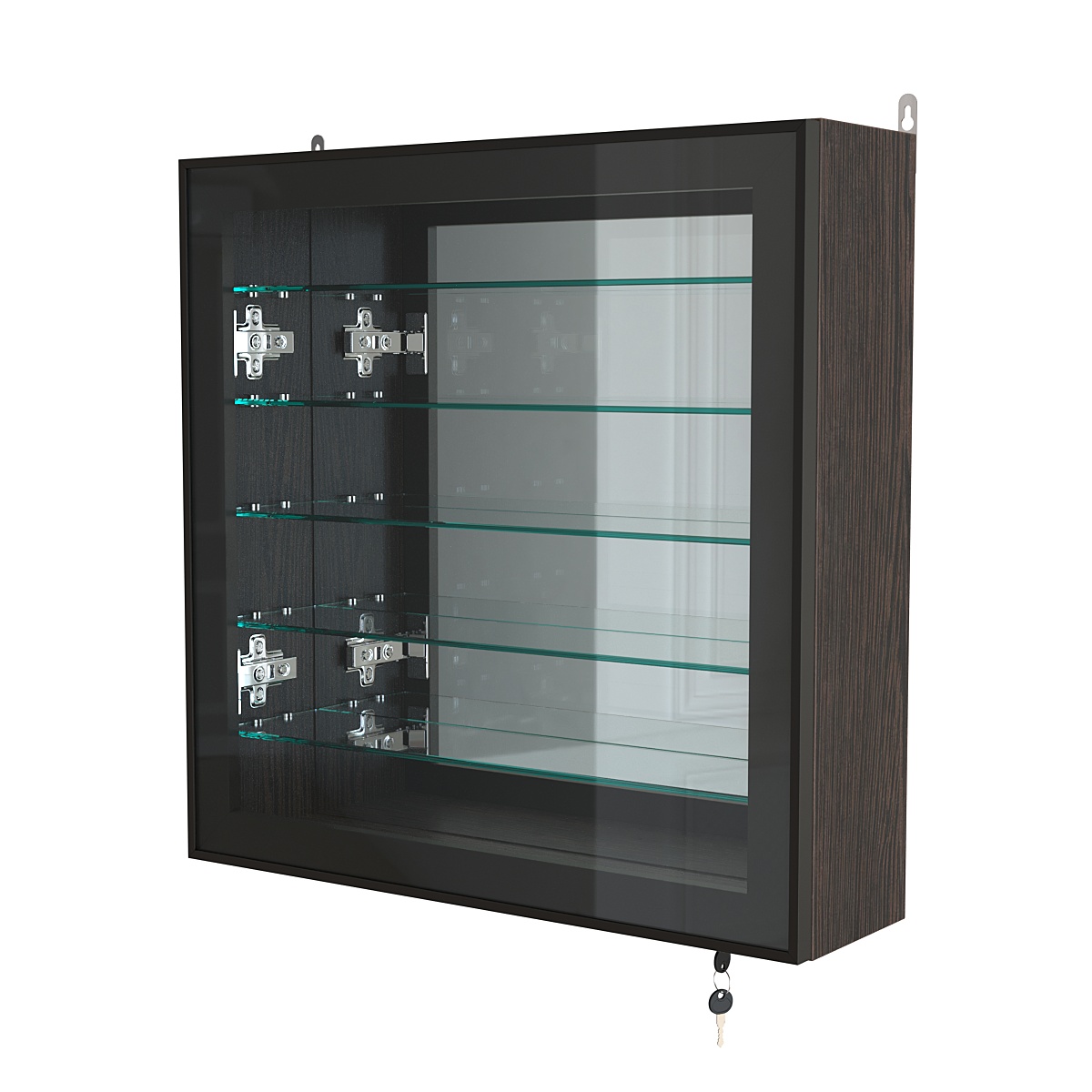 Витрина настенная №1-6А с пятью полками и зеркальной стенкой серии Collecto Дуб Венге