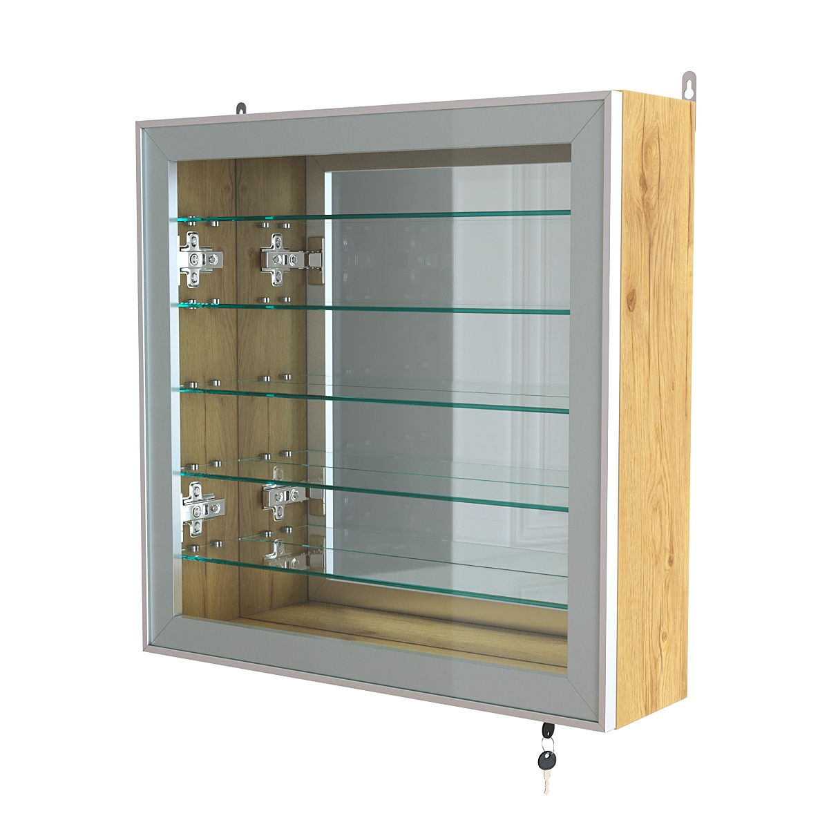 Витрина настенная №1-6А с пятью полками и зеркальной стенкой серии Collecto Дуб Золотистый