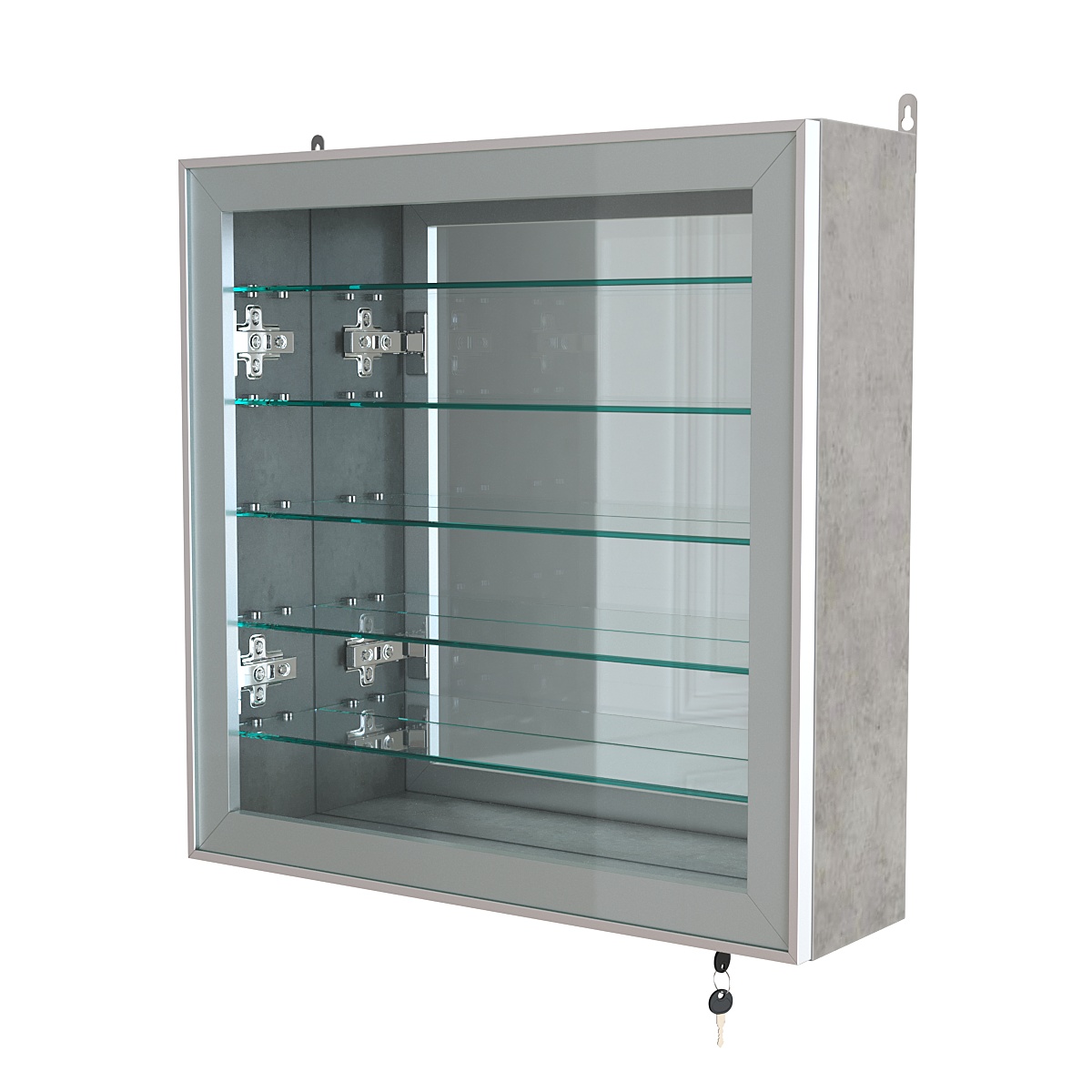 Витрина настенная №1-6А с пятью полками и зеркальной стенкой серии Collecto Бетон Чикаго светло-серый F186 ST9