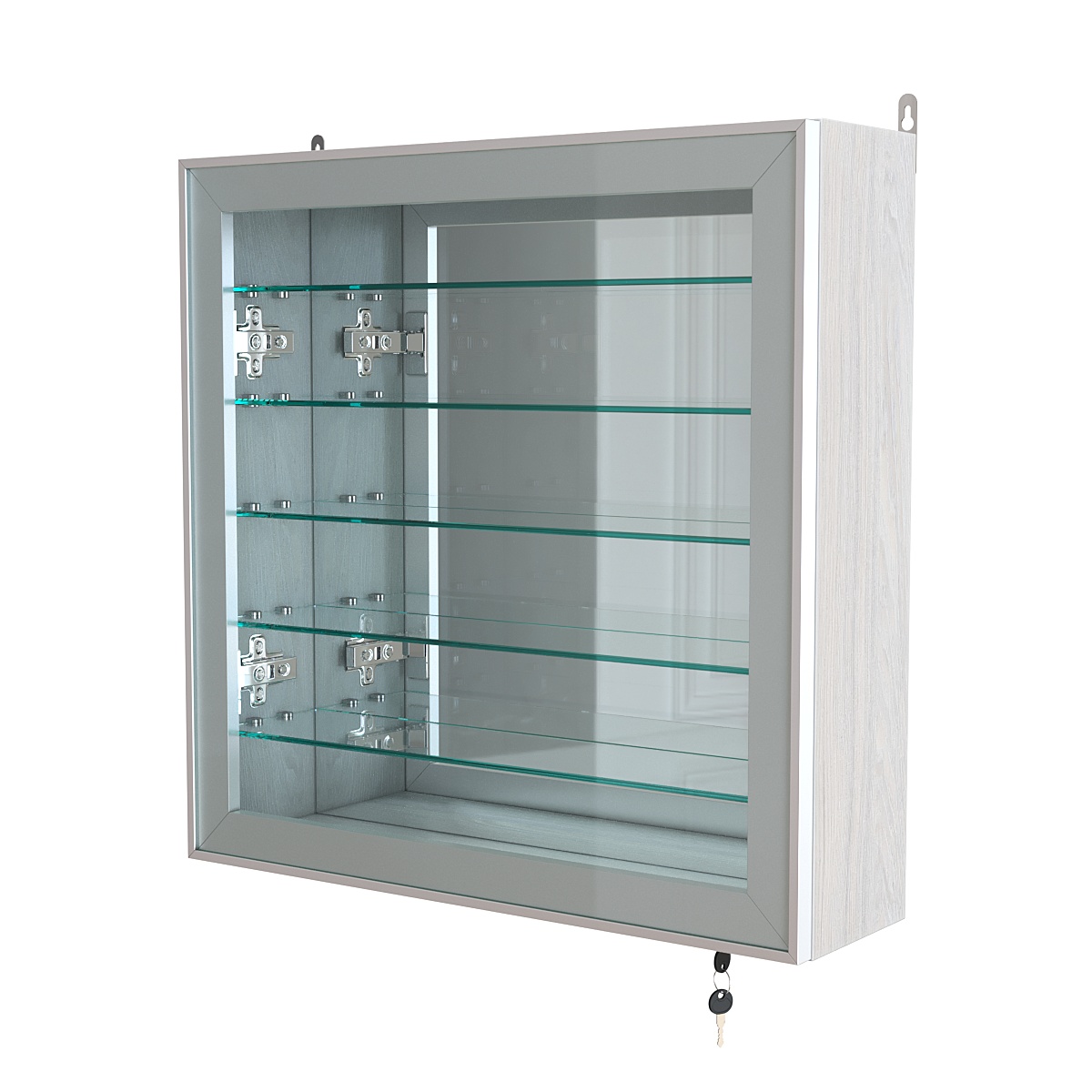 Витрина настенная №1-6А с пятью полками и зеркальной стенкой серии Collecto Ясень Анкор светлый