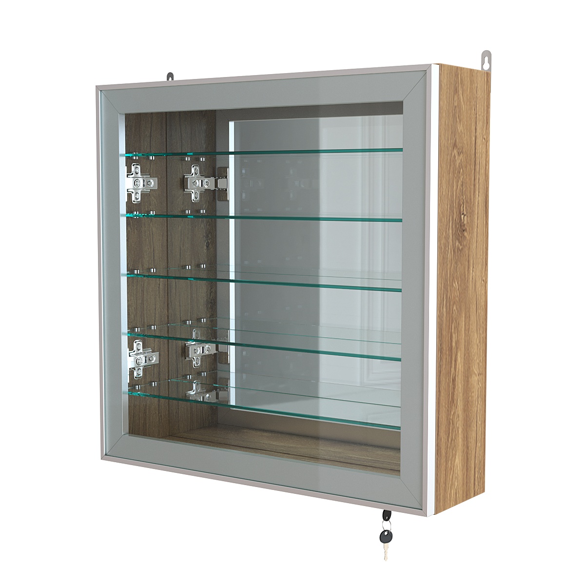 Витрина настенная №1-6А с пятью полками и зеркальной стенкой серии Collecto Дуб Канзас коричневый