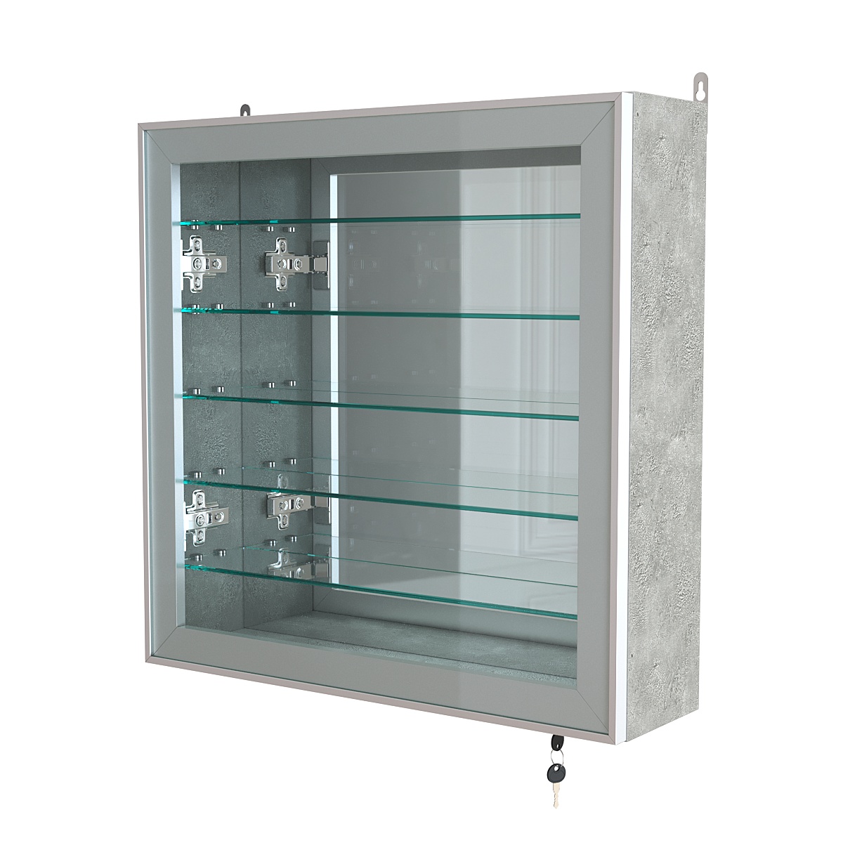 Витрина настенная №1-6А с пятью полками и зеркальной стенкой серии Collecto Метрополитан Грей