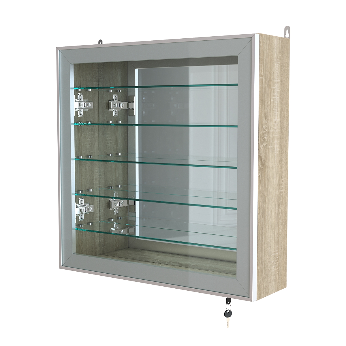 Витрина настенная №1-6А с пятью полками и зеркальной стенкой серии Collecto Дуб Сонома