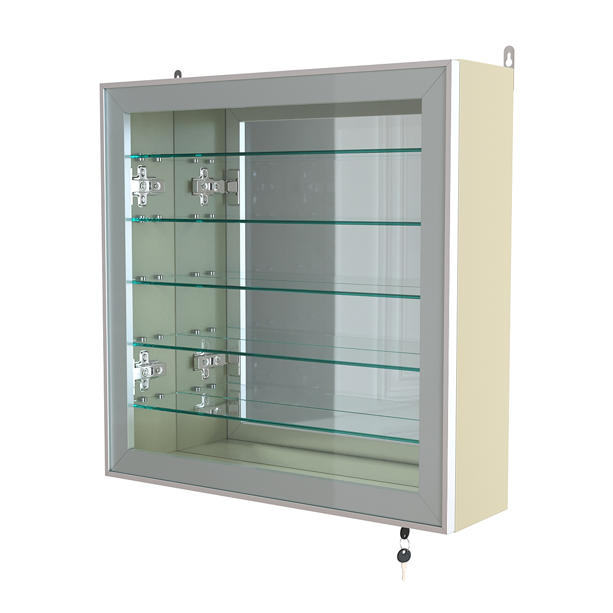 Витрина настенная №1-6А с пятью полками и зеркальной стенкой серии Collecto Крем Вайс