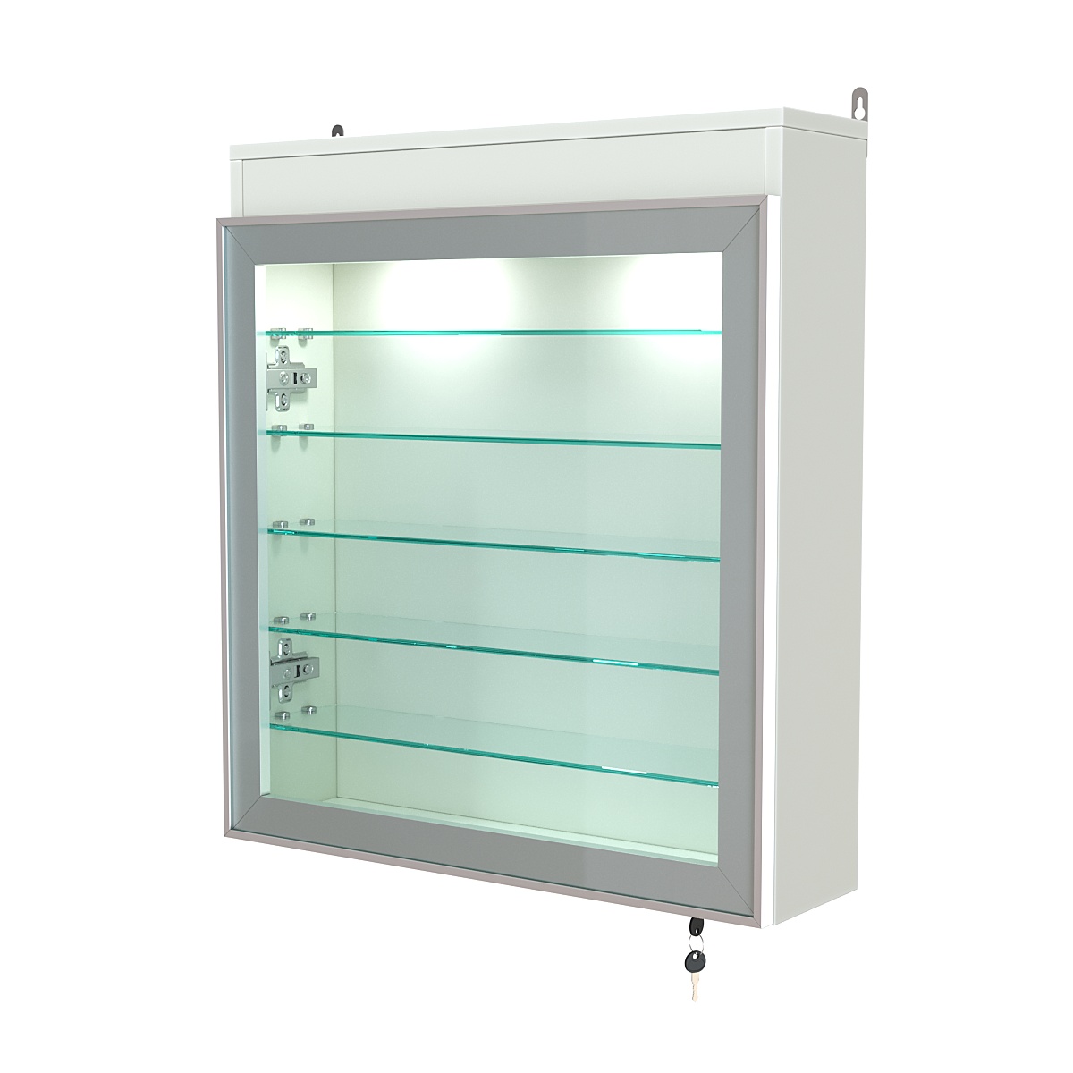 Витрина настенная №1-7А с пятью полками из стекла и верхней подсветкой серии Collecto Белый