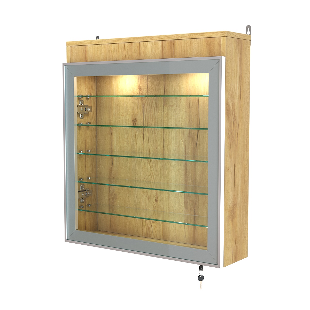 Витрина настенная №1-7А с пятью полками из стекла и верхней подсветкой серии Collecto Дуб Золотистый