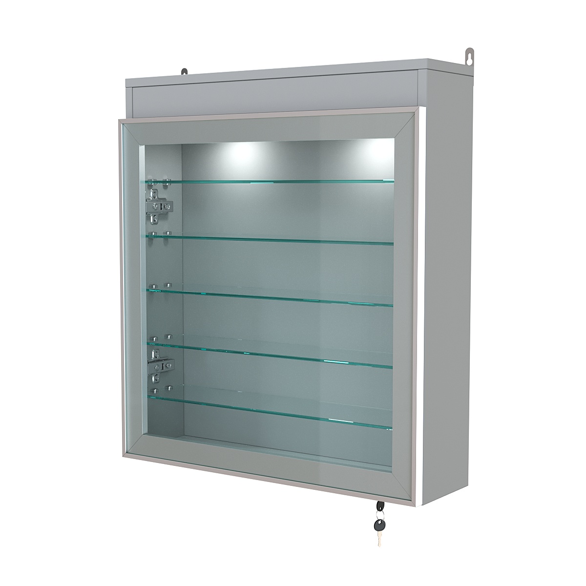Витрина настенная №1-7А с пятью полками из стекла и верхней подсветкой серии Collecto Серый