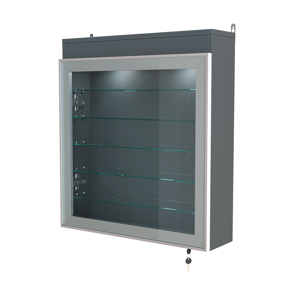 Витрина настенная №1-7А с пятью полками из стекла и верхней подсветкой серии Collecto Темно-Серый