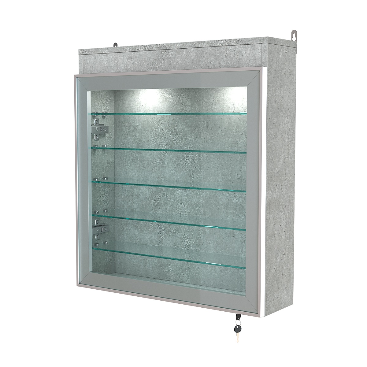 Витрина настенная №1-7А с пятью полками из стекла и верхней подсветкой серии Collecto Метрополитан Грей