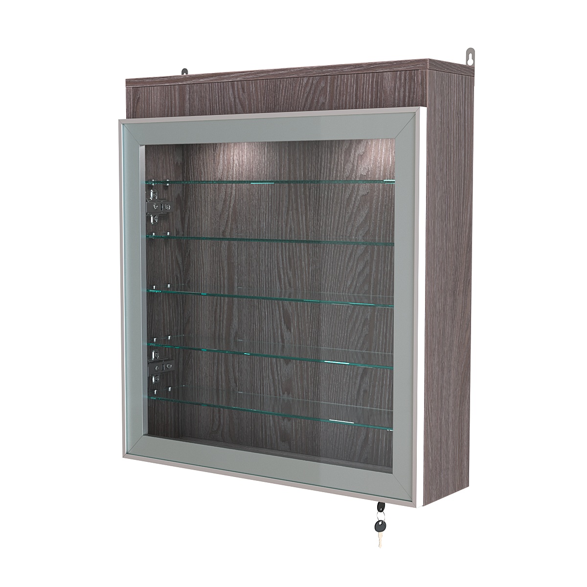 Витрина настенная №1-7А с пятью полками из стекла и верхней подсветкой серии Collecto Ясень Анкор темный