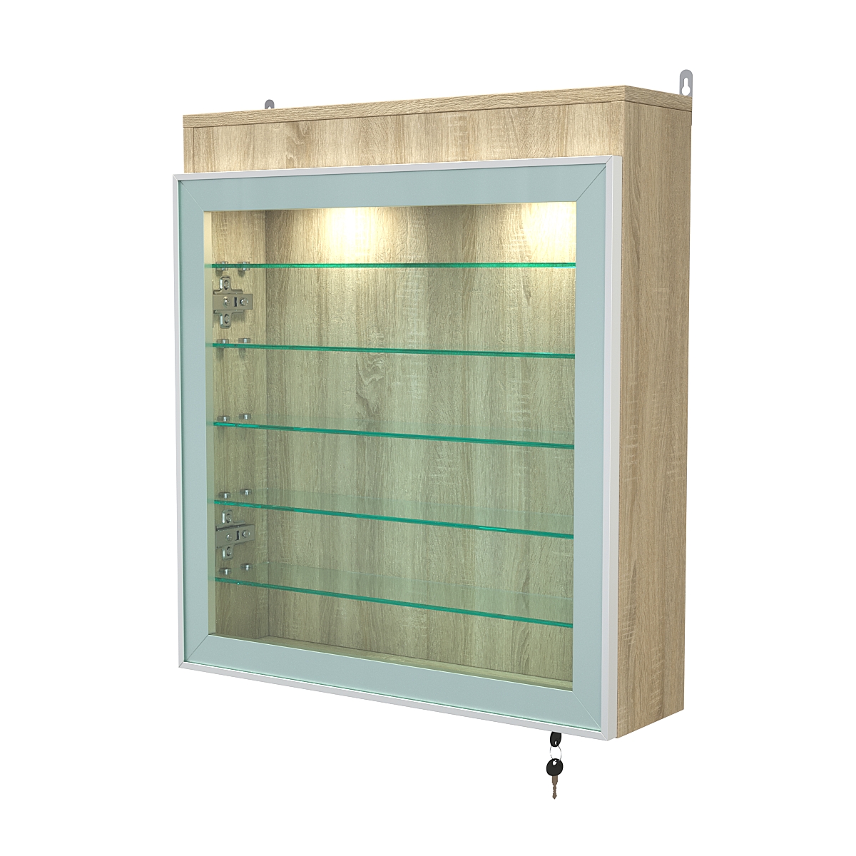 Витрина настенная №1-7А с пятью полками из стекла и верхней подсветкой серии Collecto Дуб Сонома