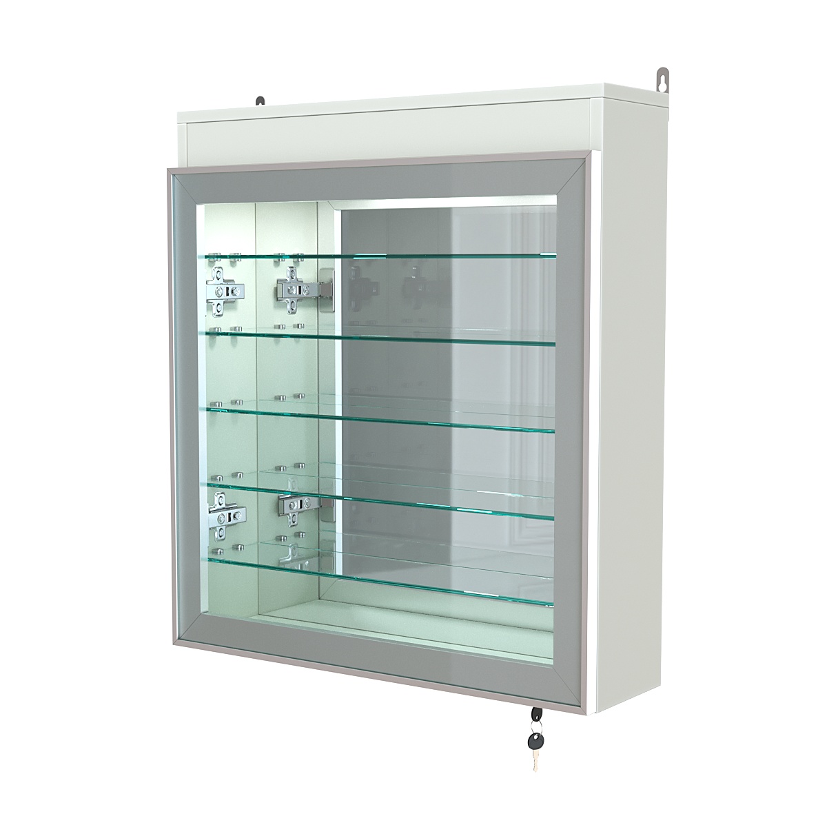 Витрина настенная №1-8А с пятью полками, подсветкой и зеркалом серии Collecto Белый