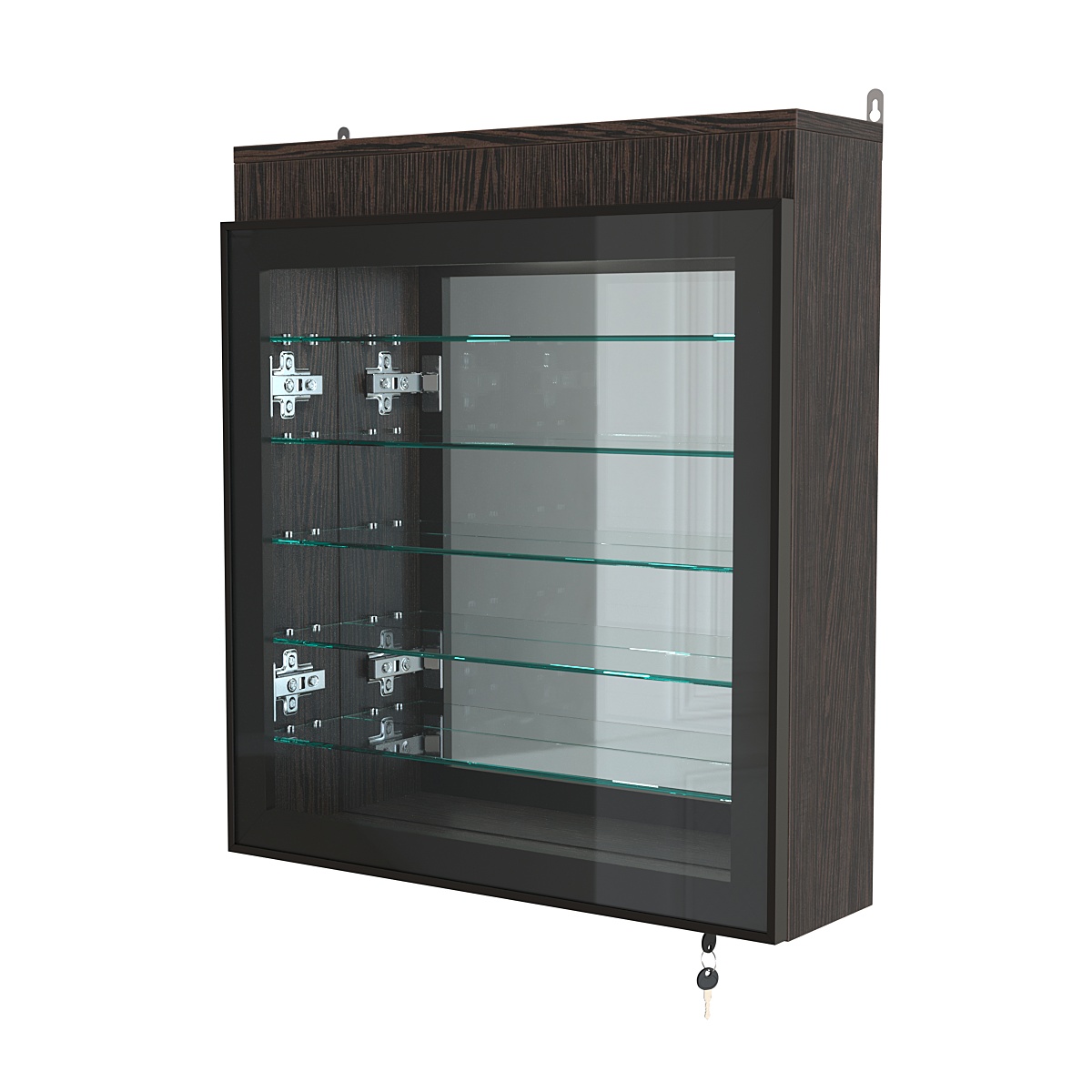 Витрина настенная №1-8А с пятью полками, подсветкой и зеркалом серии Collecto Дуб Венге