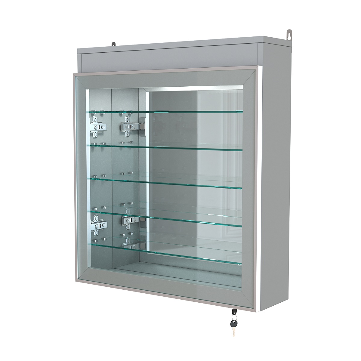 Витрина настенная №1-8А с пятью полками, подсветкой и зеркалом серии Collecto Серый