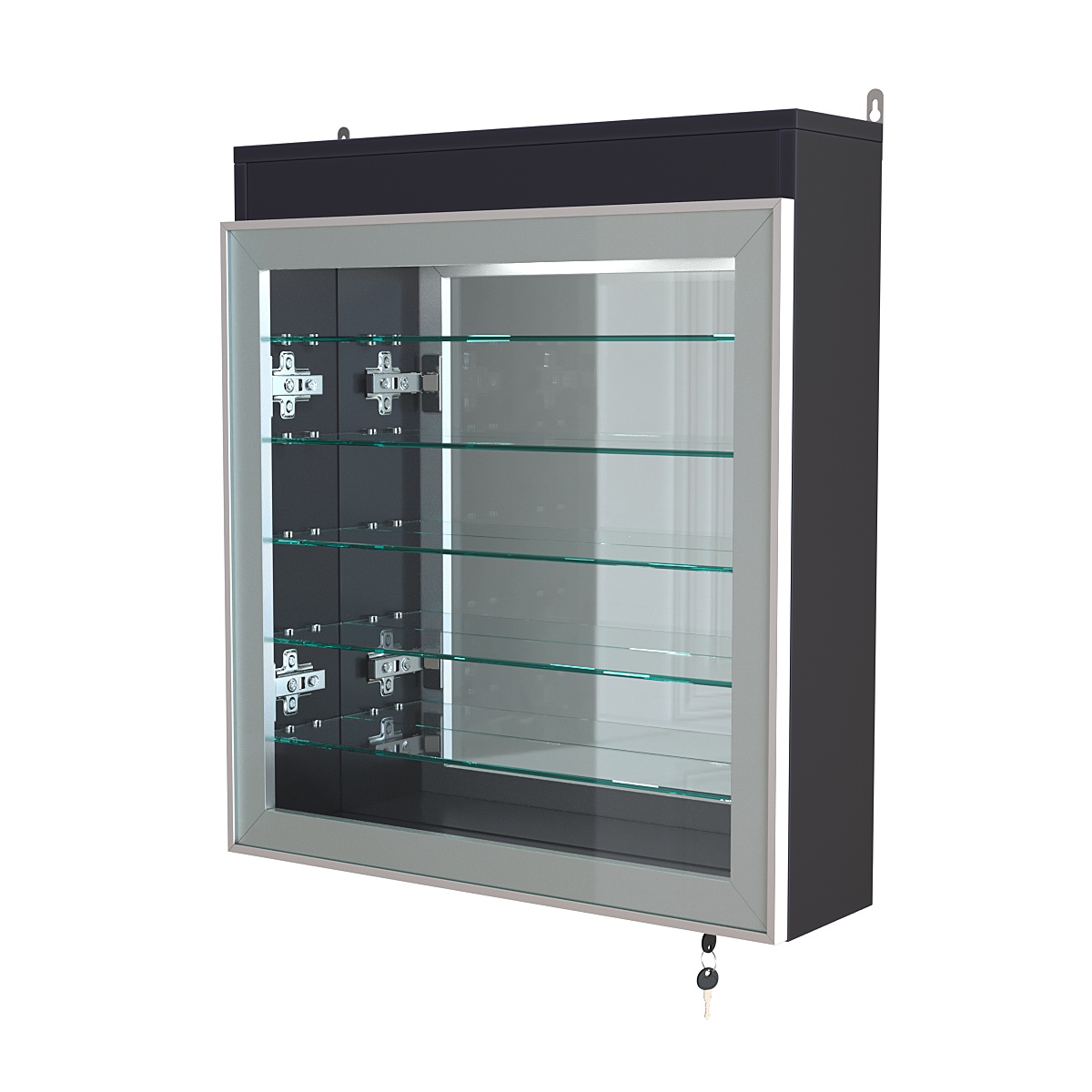 Витрина настенная №1-8А с пятью полками, подсветкой и зеркалом серии Collecto Антрацит