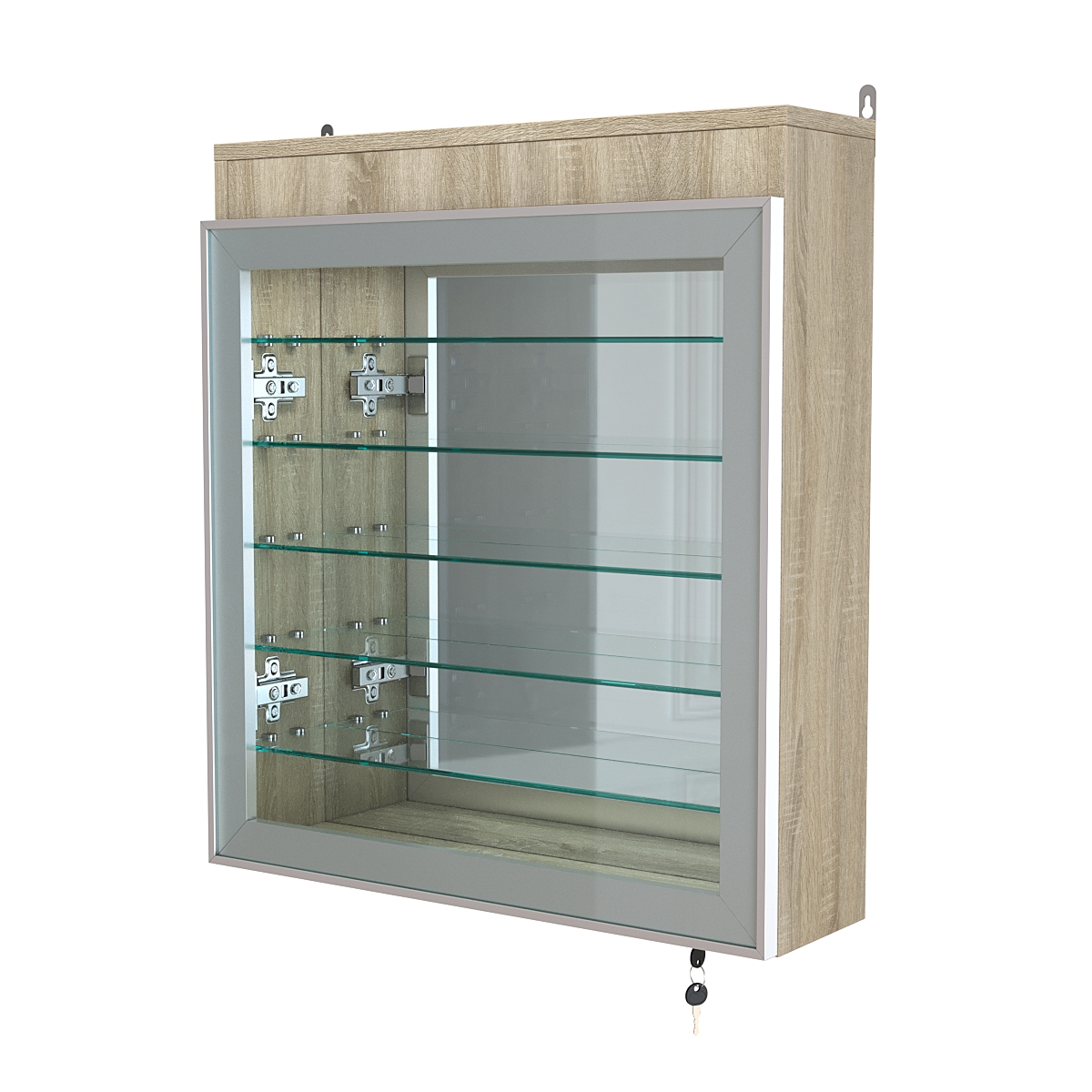 Витрина настенная №1-8А с пятью полками, подсветкой и зеркалом серии Collecto Дуб Сонома