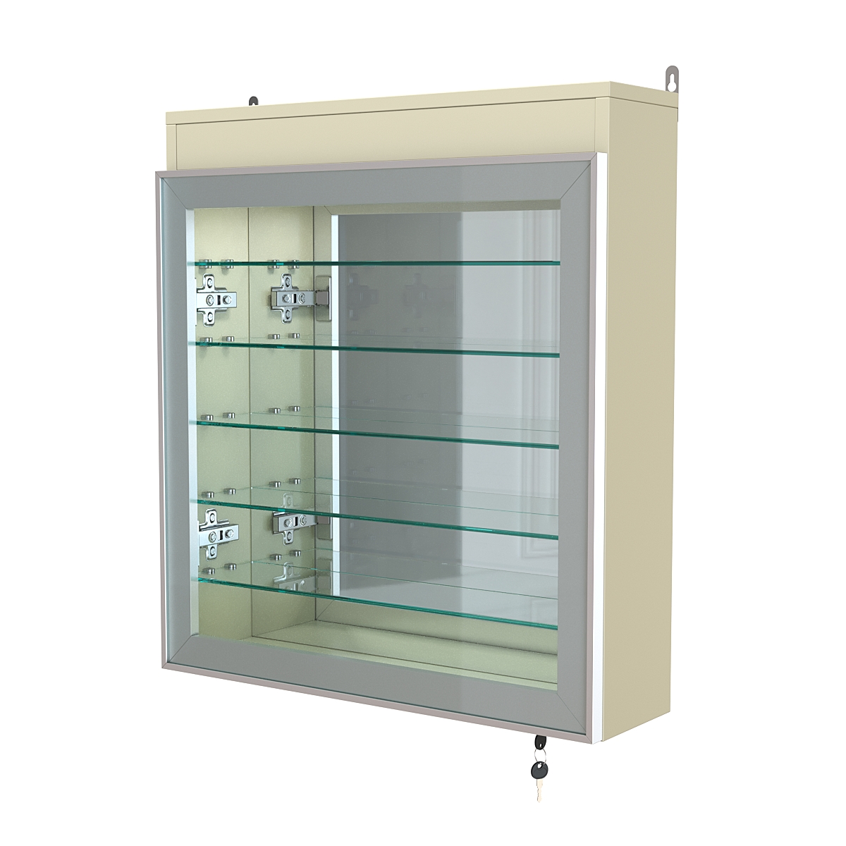 Витрина настенная №1-8А с пятью полками, подсветкой и зеркалом серии Collecto Крем Вайс