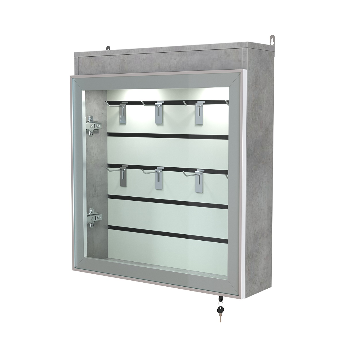 Витрина настенная №1-2Б с эконом панелью и фризом серии Collecto Бетон Чикаго светло-серый F186 ST9