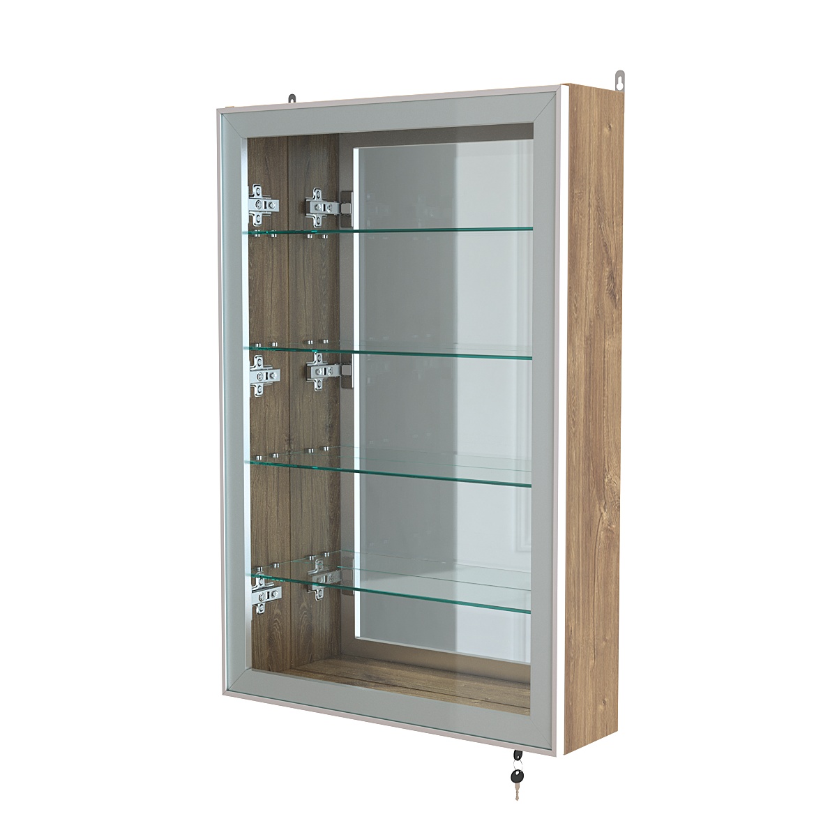 Витрина настенная №2-2А высокая с зеркалом серии Collecto Дуб Канзас коричневый