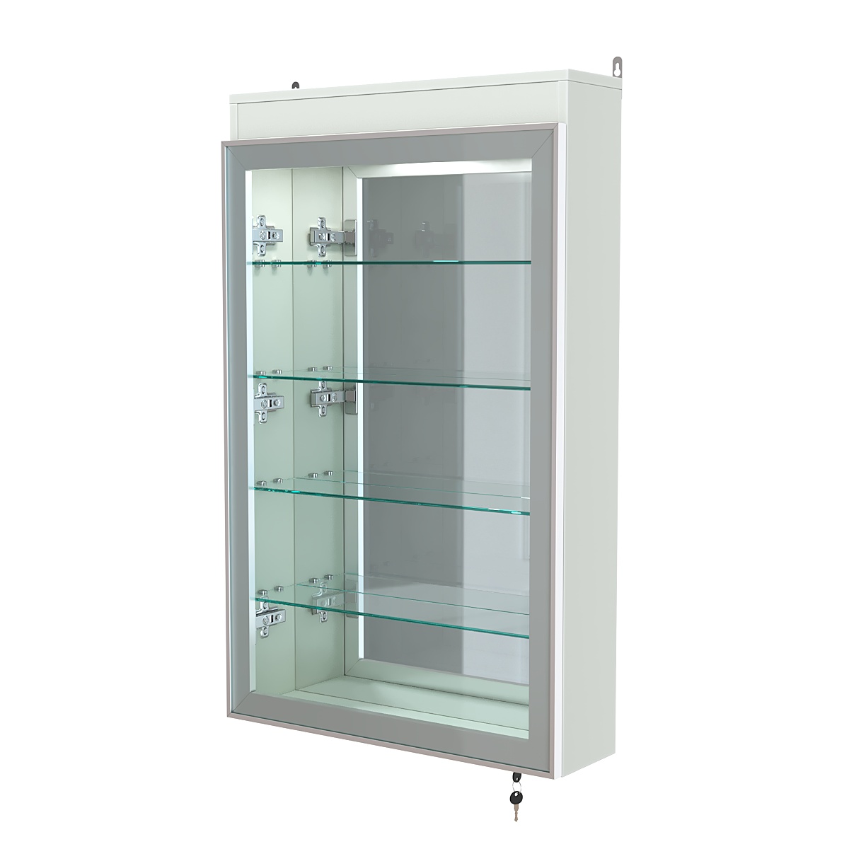 Витрина настенная №2-4А зеркальная с четырьмя полками и подсветкой серии Collecto Белый