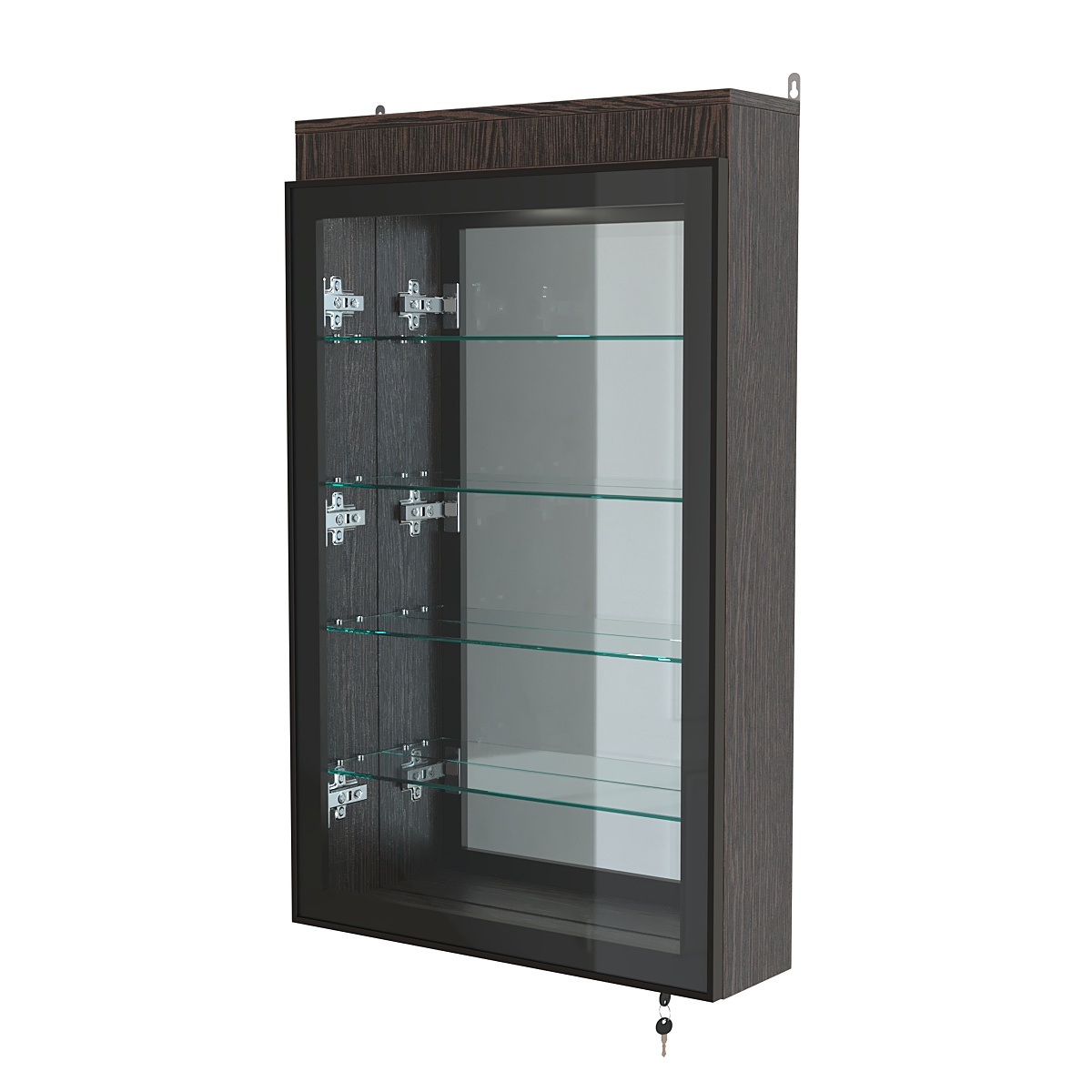 Витрина настенная №2-4А зеркальная с четырьмя полками и подсветкой серии Collecto Дуб Венге