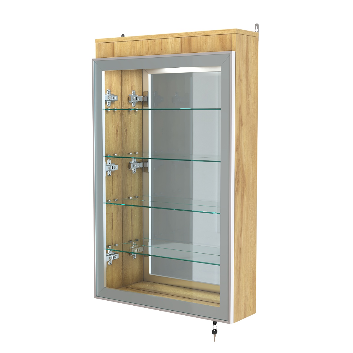 Витрина настенная №2-4А зеркальная с четырьмя полками и подсветкой серии Collecto Дуб Золотистый