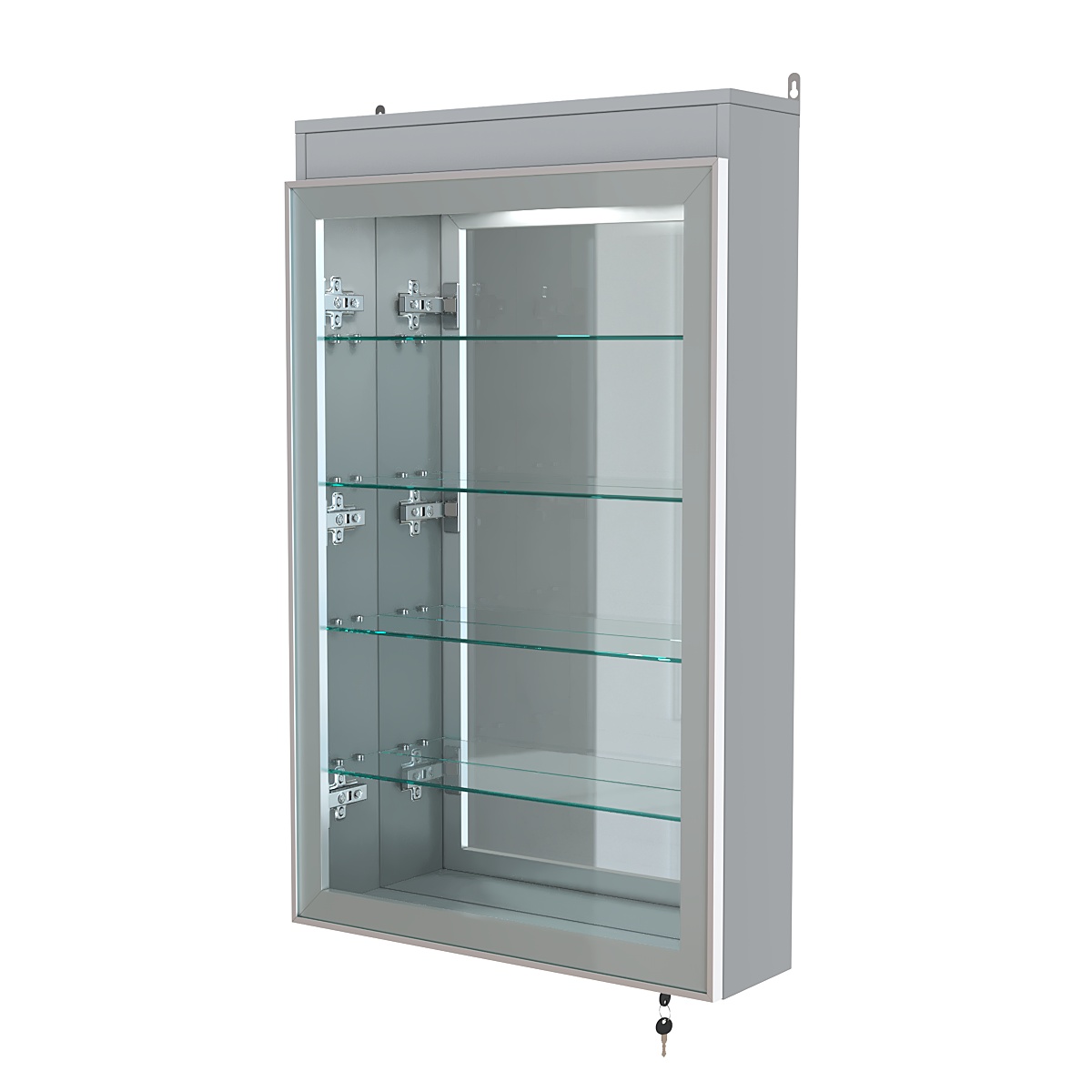 Витрина настенная №2-4А зеркальная с четырьмя полками и подсветкой серии Collecto Серый