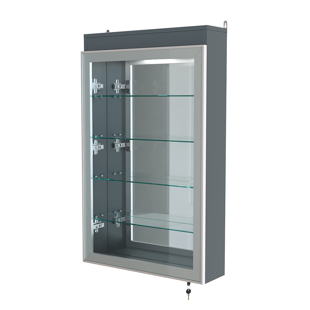 Витрина настенная №2-4А зеркальная с четырьмя полками и подсветкой серии Collecto Темно-Серый