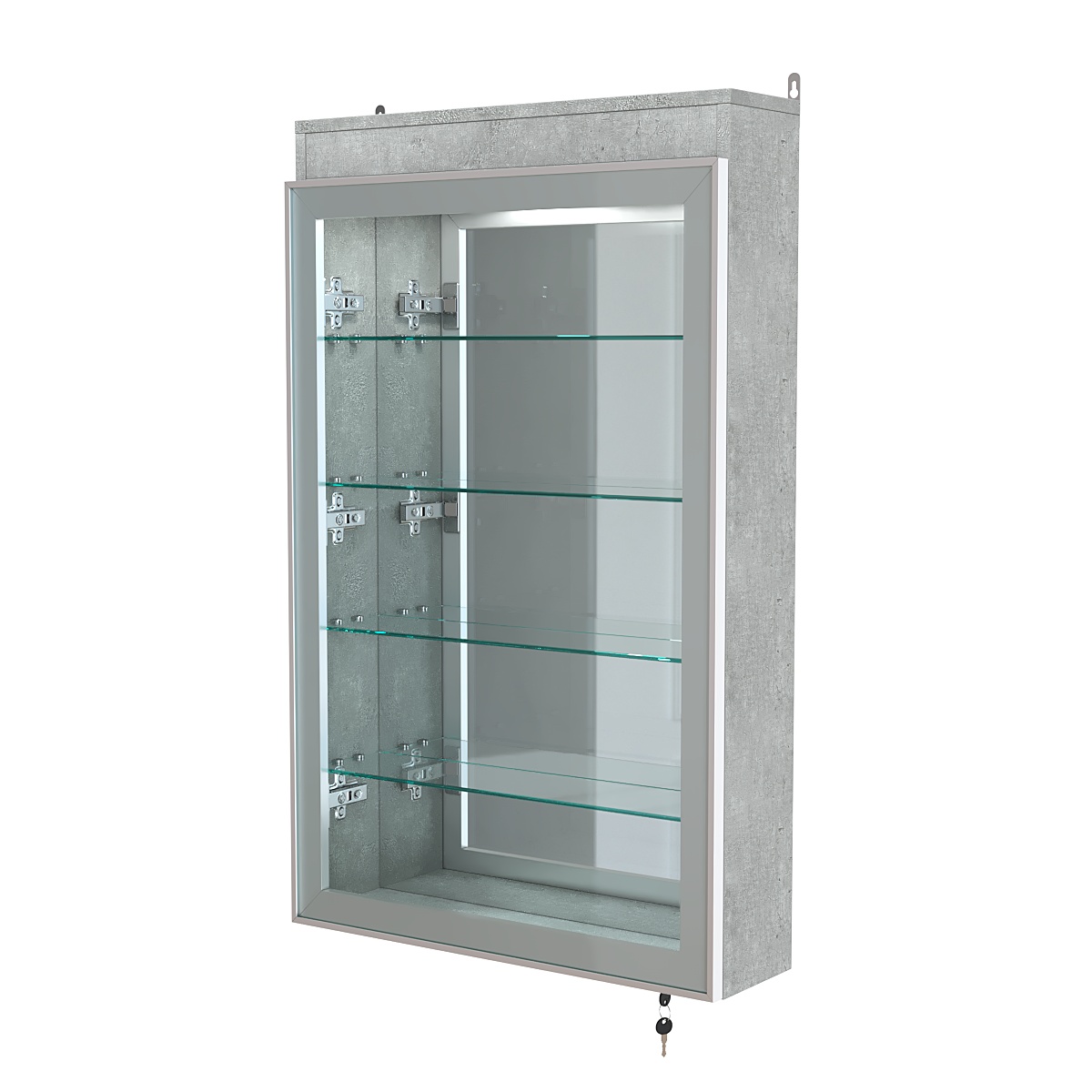 Витрина настенная №2-4А зеркальная с четырьмя полками и подсветкой серии Collecto Метрополитан Грей