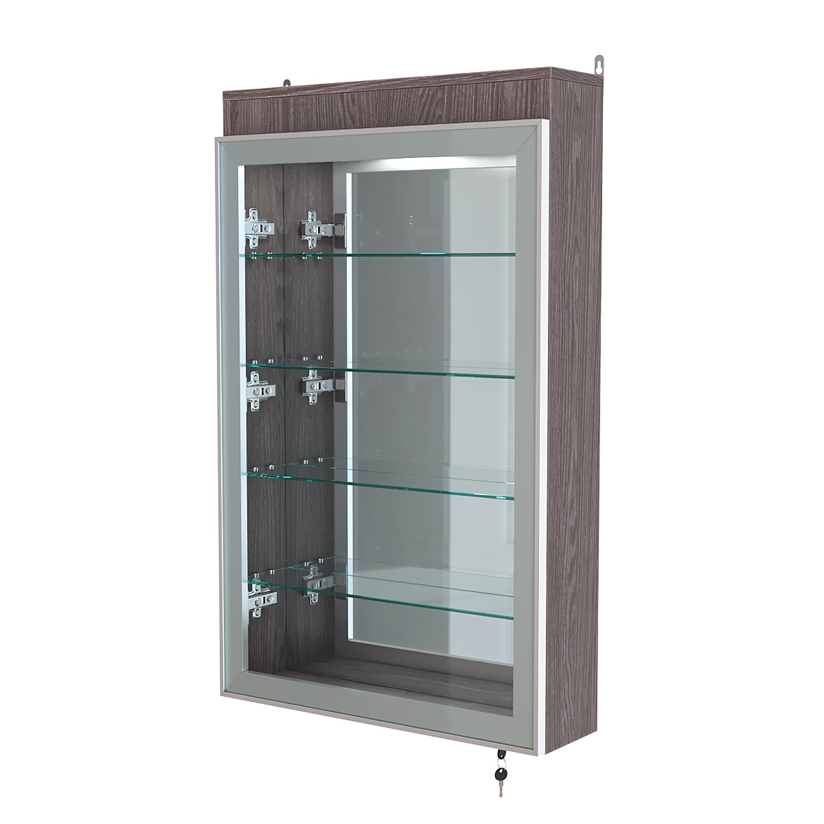 Витрина настенная №2-4А зеркальная с четырьмя полками и подсветкой серии Collecto Ясень Анкор темный