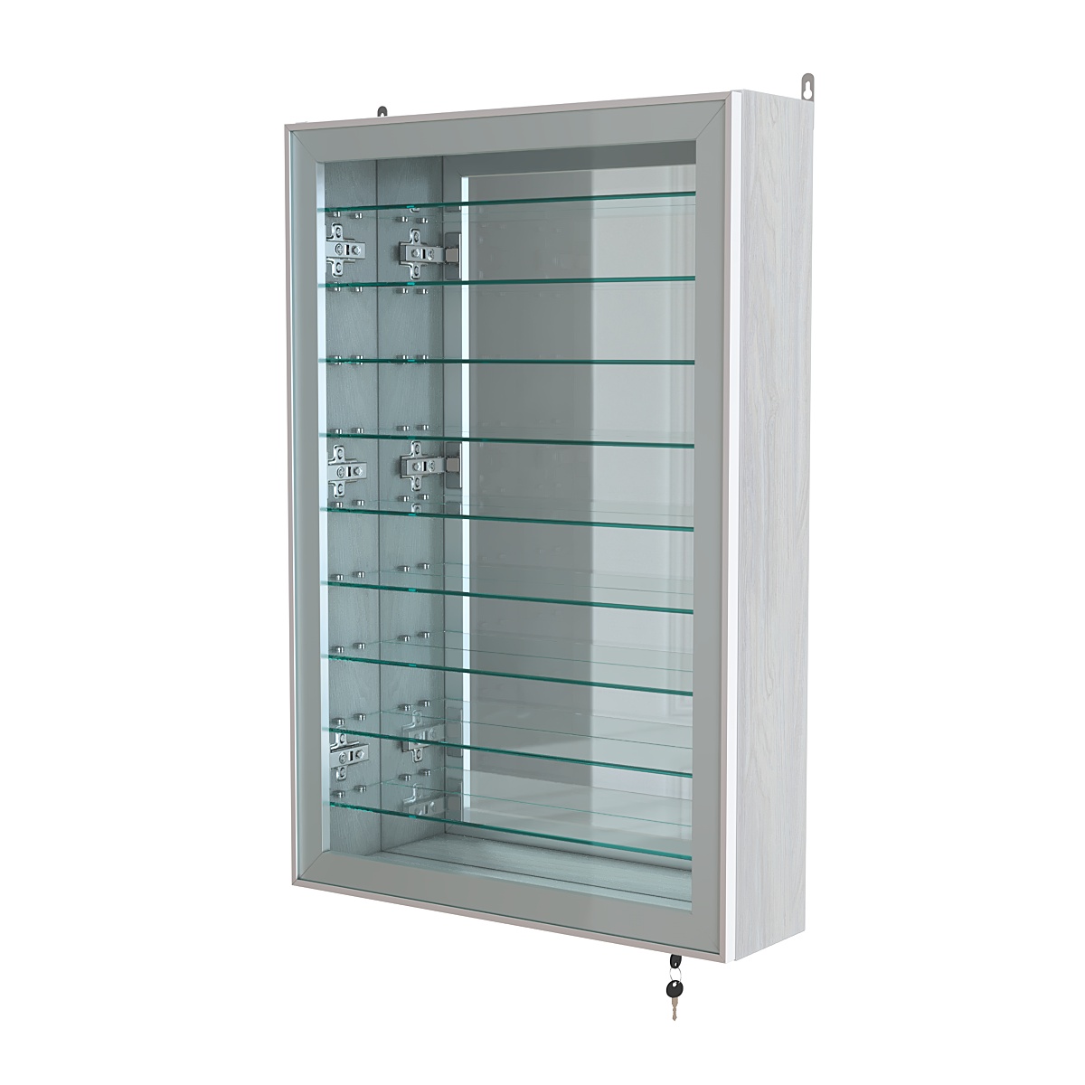 Витрина настенная №2-6А высокая зеркальная с узкими полками серии Collecto Ясень Анкор светлый