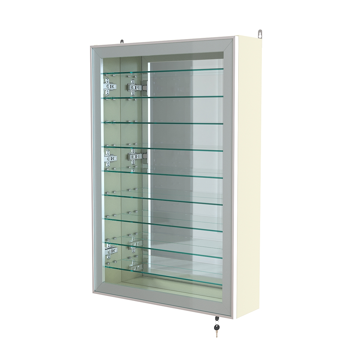 Витрина настенная №2-6А высокая зеркальная с узкими полками серии Collecto Крем Вайс