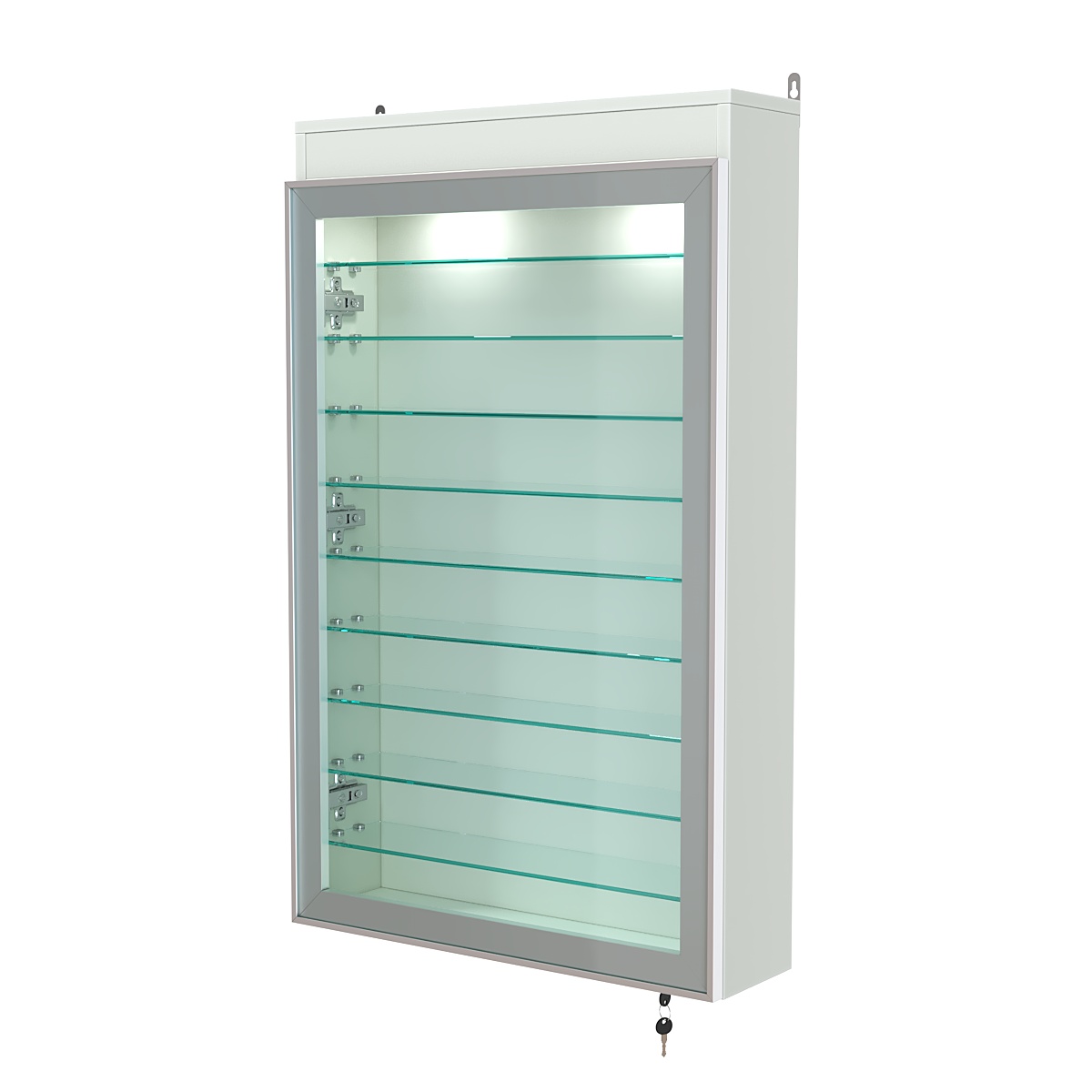 Витрина настенная №2-7А высокая с девятью полками и подсветкой серии Collecto Белый