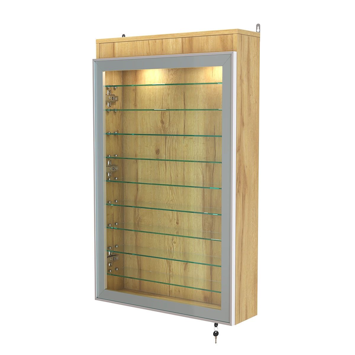 Витрина настенная №2-7А высокая с девятью полками и подсветкой серии Collecto Дуб Золотистый
